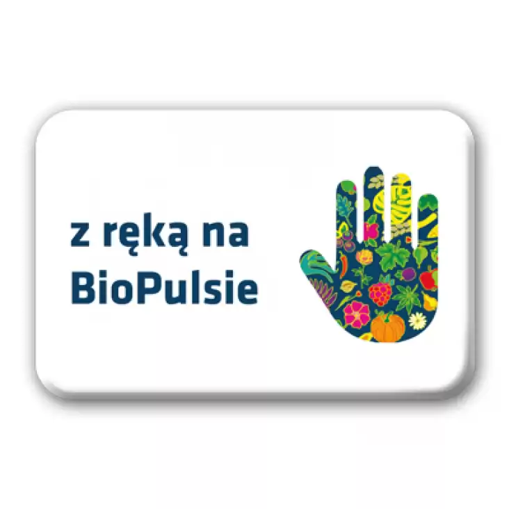 przypinka prostokąt Z ręką na BioPulsie