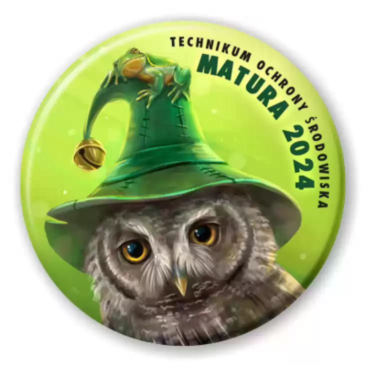 przypinka Matura sowa w zielonym kapeluszu
