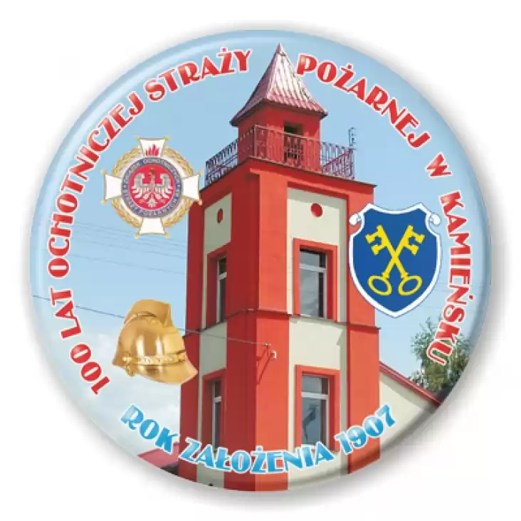 przypinka 100 Lat Ochotniczej Straży Pożarnej w Kamieńsku