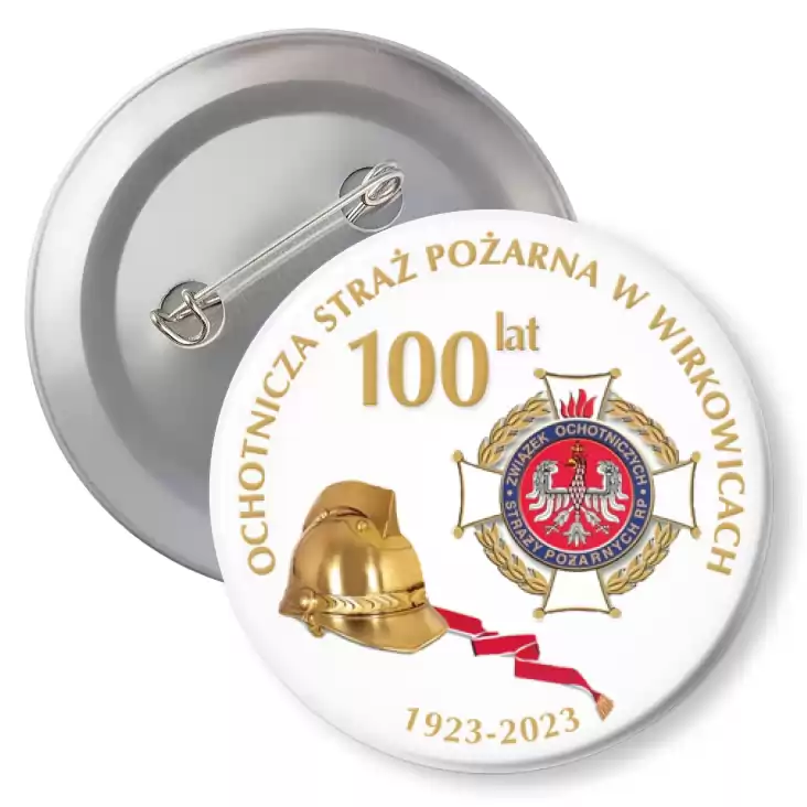przypinka z agrafką 100 lat Ochotniczej Straży Pożarnej w Wirkowicach