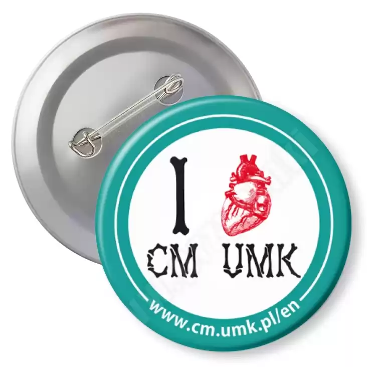 przypinka z agrafką I love CM UMK