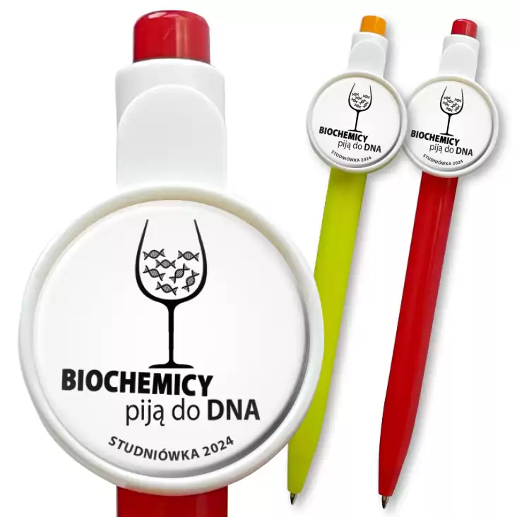 przypinka długopis Studniówka biała biochemicy piją do dna