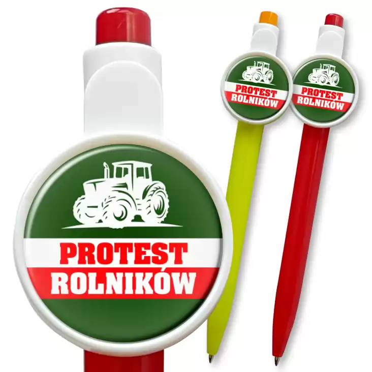 przypinka długopis Protest rolników z ciągnikiem