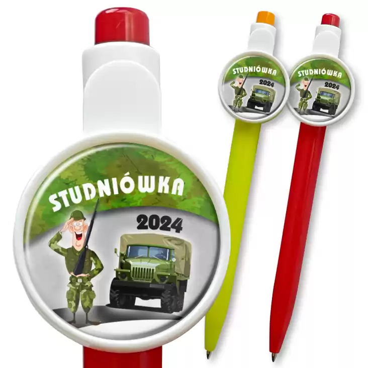 przypinka długopis Studniówka żołnierz i wóz bojowy