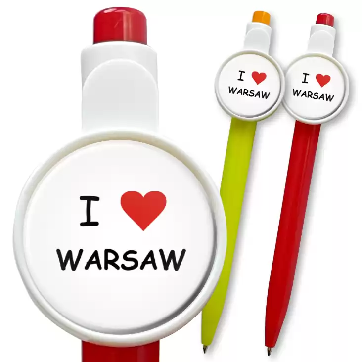 przypinka długopis I love Warszawa