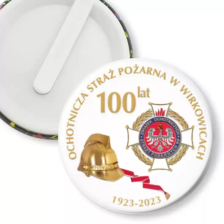 przypinka klips 100 lat Ochotniczej Straży Pożarnej w Wirkowicach