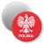 Przypinka magnes Orzeł i napis Polska na czerwonym tle