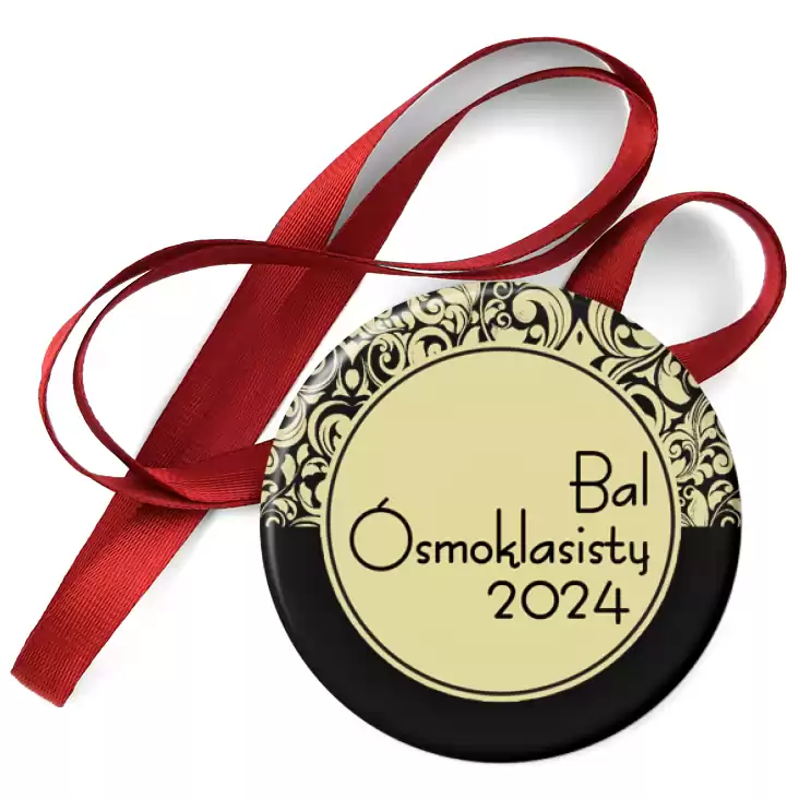 przypinka medal Bal Ósmoklasisty czarno-beżowy