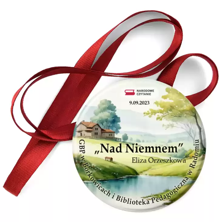 przypinka medal Nad Niemnem Narodowe Czytanie Biblioteka Borkowice