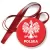 Przypinka medal Orzeł i napis Polska na czerwonym tle