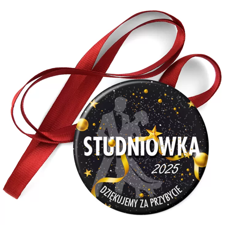 przypinka medal Podziękowanie dla gości Studniówka para tańcząca wśród gwiazd