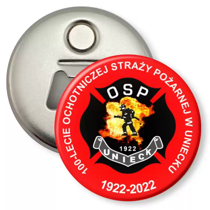 przypinka otwieracz-magnes 100 lat OSP Unieck