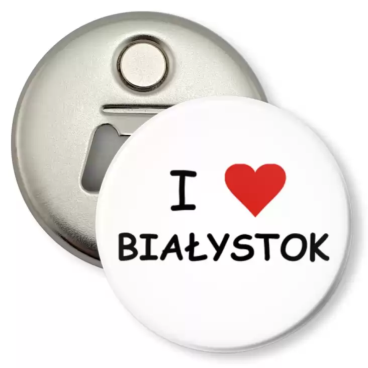 przypinka otwieracz-magnes I love Białystok