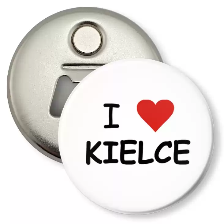 przypinka otwieracz-magnes I love Kielce