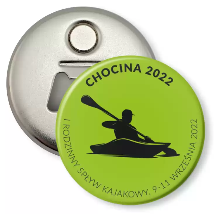 przypinka otwieracz-magnes I Rodzinny Spływ Kajakowy Chocina 2022