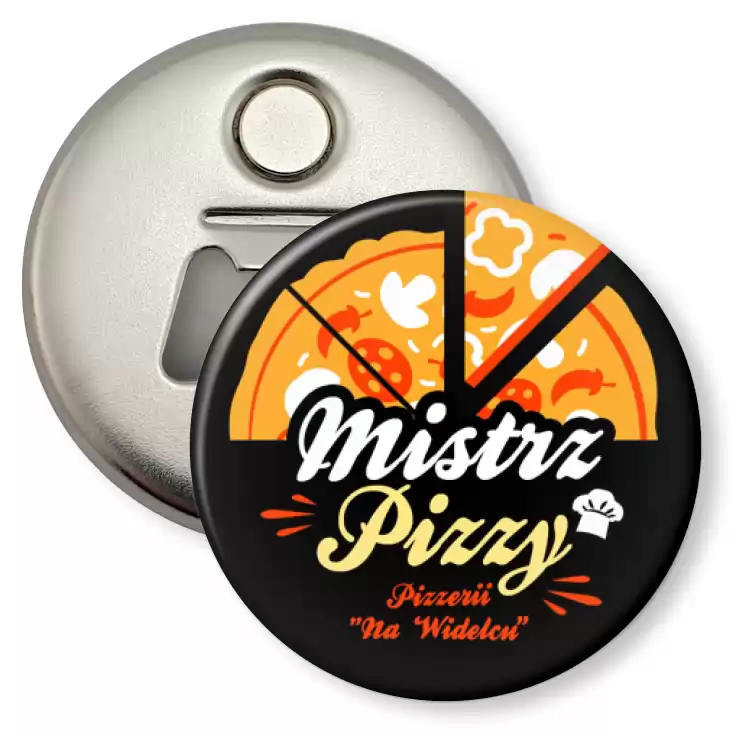 przypinka otwieracz-magnes Mistrz Pizzy Pizzeria