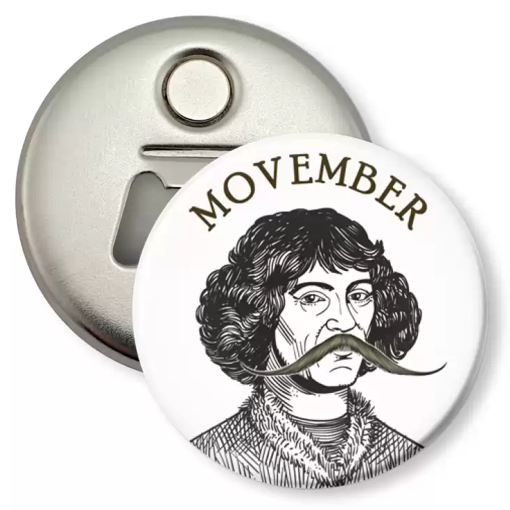 przypinka otwieracz-magnes Movember Mikołaj Kopernik