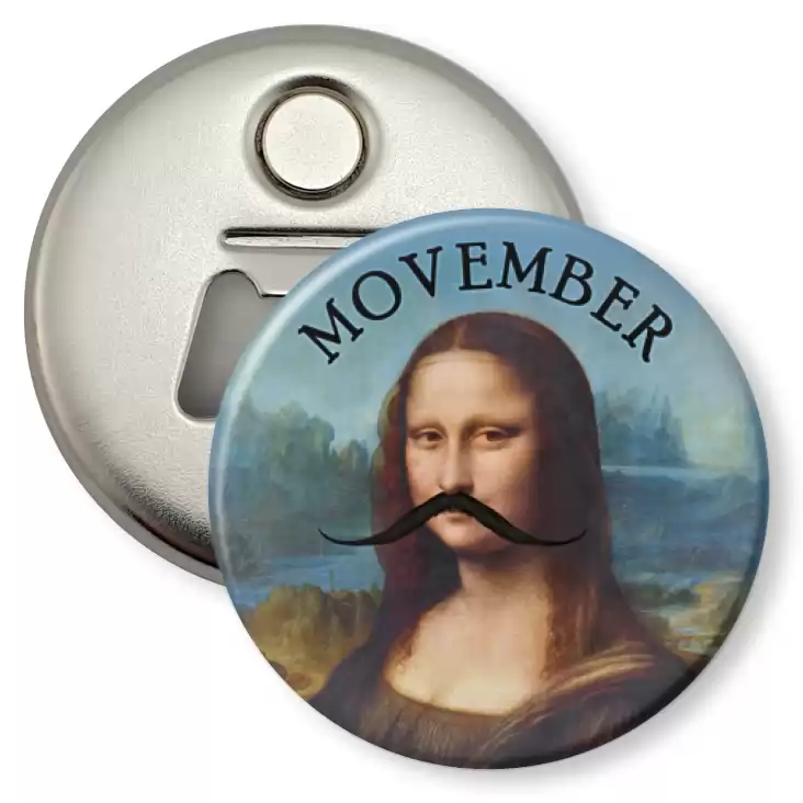 przypinka otwieracz-magnes Movember Mona Lisa
