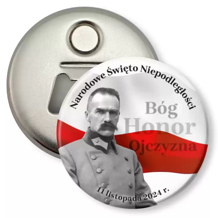 przypinka otwieracz-magnes Narodowe Święto Niepodległości z Piłsudskim