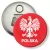 Przypinka otwieracz-magnes Orzeł i napis Polska na czerwonym tle
