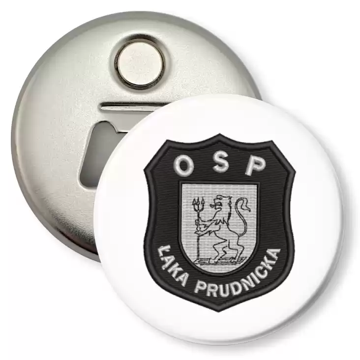 przypinka otwieracz-magnes OSP Łąka Prudnicka