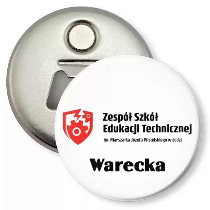 przypinka otwieracz-magnes Zespół Szkół Edukacji Technicznej Warecka w Łodzi