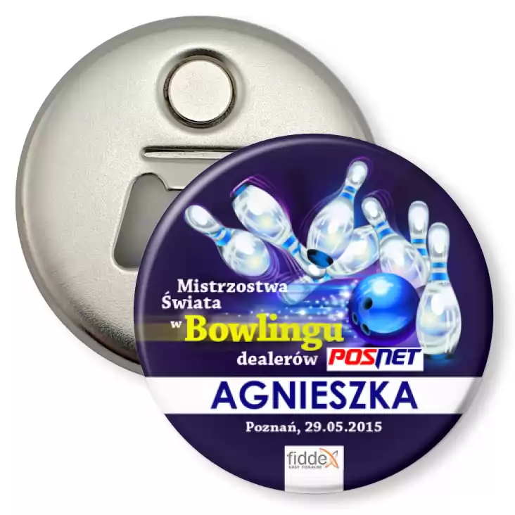 przypinka otwieracz-magnes Mistrzostwa Świata w Bowlingu