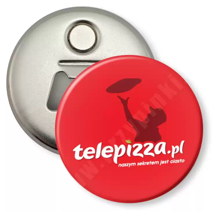 przypinka otwieracz-magnes I love Telepizza