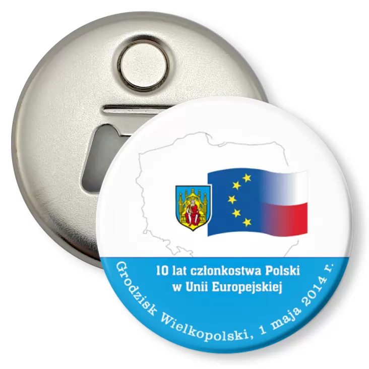 przypinka otwieracz-magnes 10 lat w UE