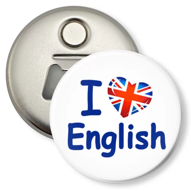 przypinka otwieracz-magnes I Love English