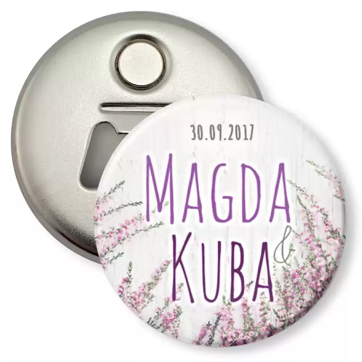 przypinka otwieracz-magnes Magda i Kuba