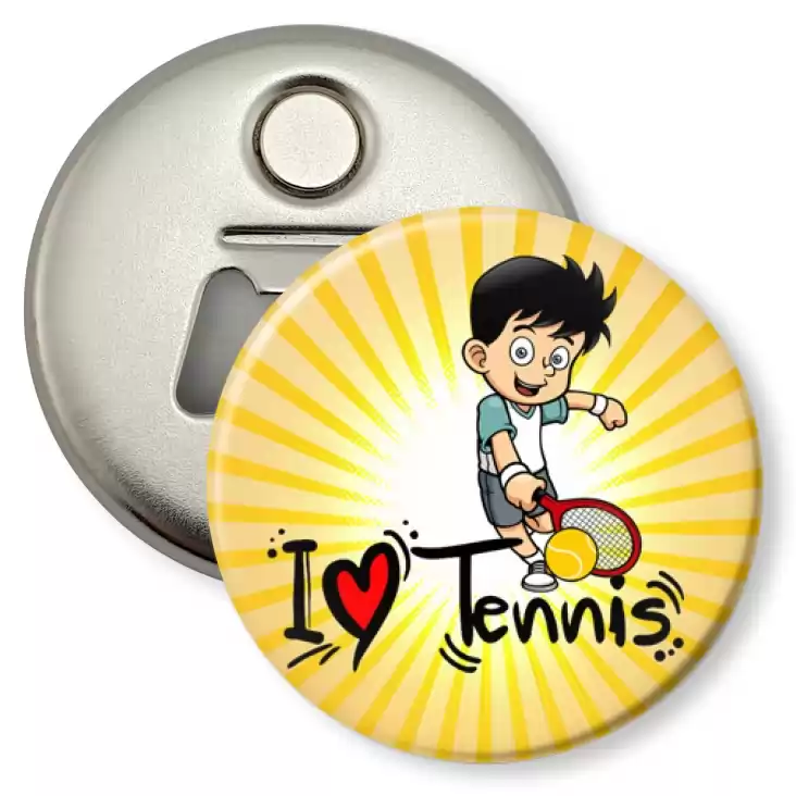 przypinka otwieracz-magnes I love tennis