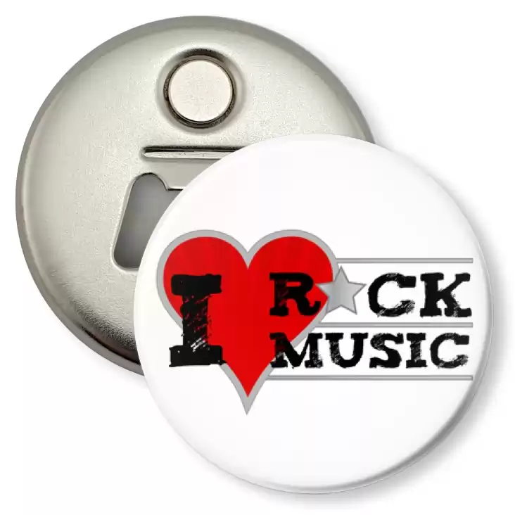 przypinka otwieracz-magnes I love Rock Music