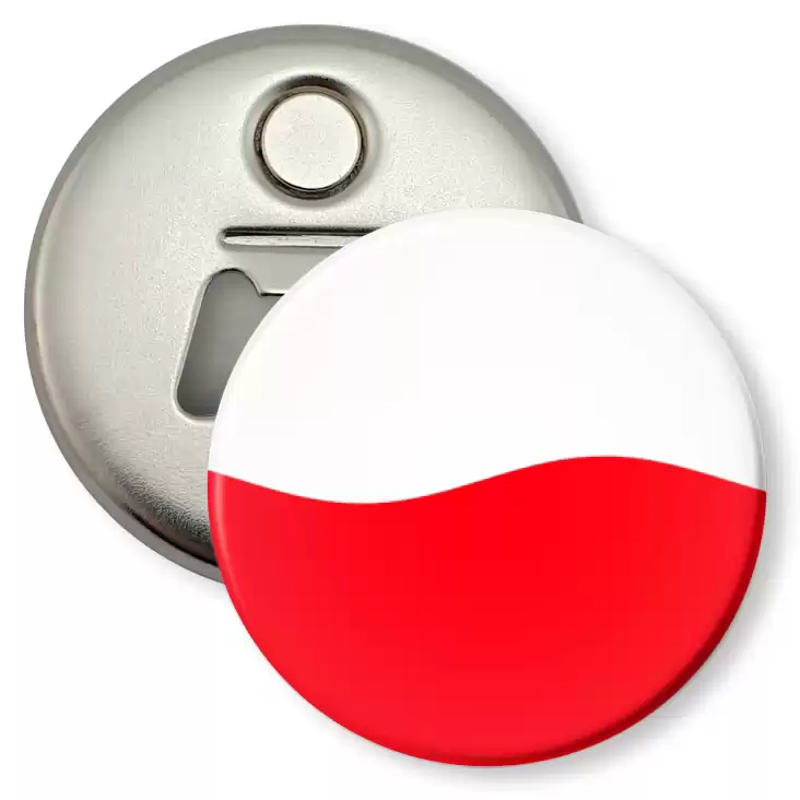 przypinka otwieracz-magnes Polska falująca biało-czerwona flaga