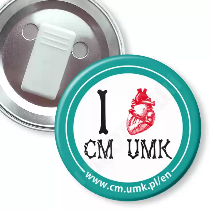 przypinka z żabką I love CM UMK