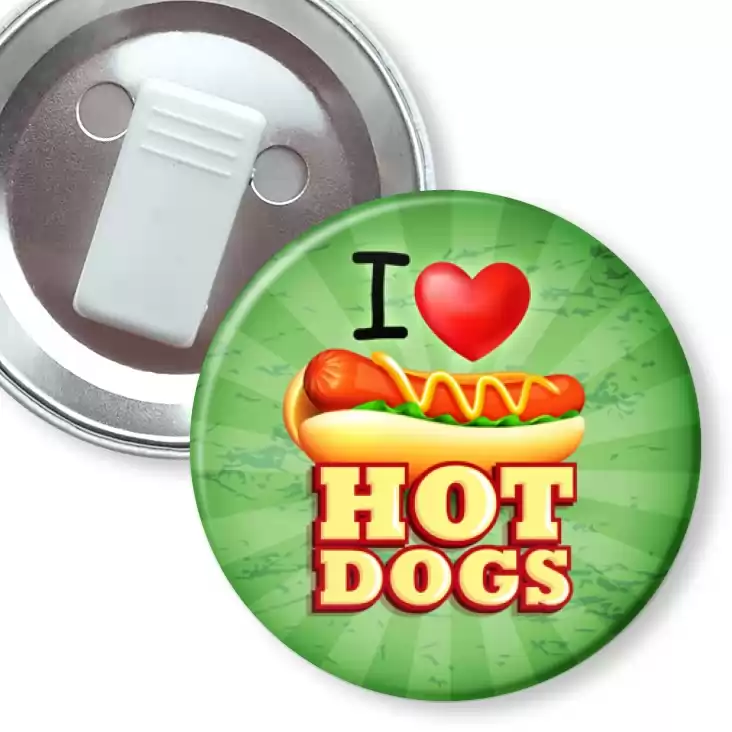 przypinka z żabką I love Hot-Dogs