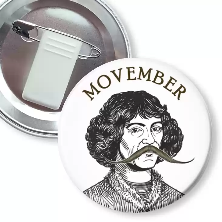 przypinka z żabką i agrafką Movember Mikołaj Kopernik