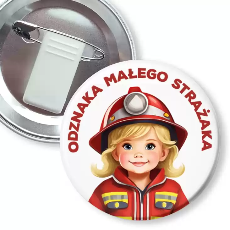przypinka z żabką i agrafką Odznaka Małego Strażaka dziewczynka strażak
