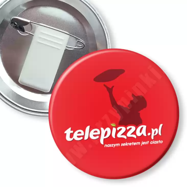 przypinka z żabką i agrafką I love Telepizza
