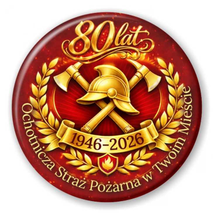 przypinka 80 lat Ochotnicza Straż Pożarna w Twoim Mieście