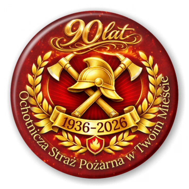 przypinka 90 lat Ochotnicza Straż Pożarna w Twoim Mieście