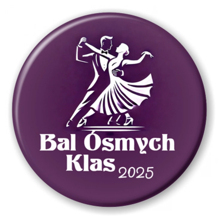 przypinka Bal ósmoklasisty fioletowa z parą i muszkami