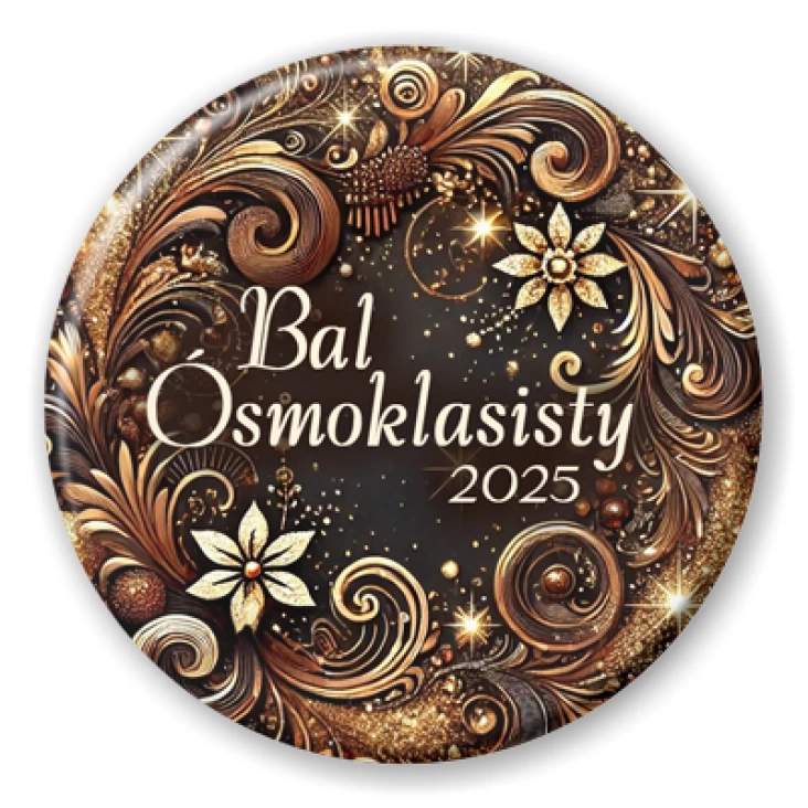 przypinka Bal Ósmoklasisty wzorzysta ciemny brąz