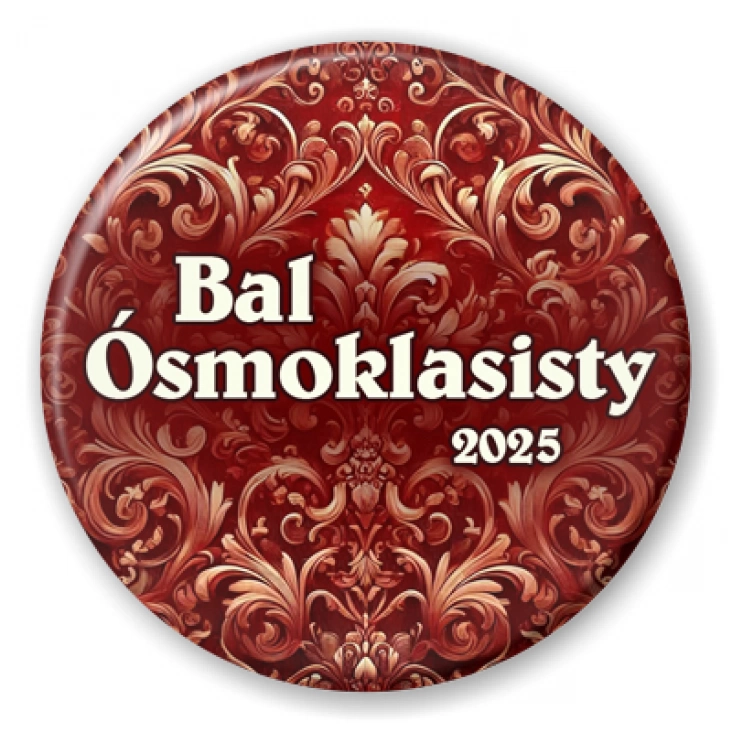 przypinka Bal Ósmoklasisty wzorzysty karmin