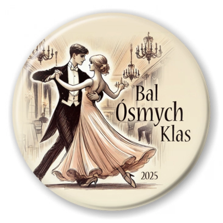 przypinka Bal ósmoklasisty z tańczącymi walca