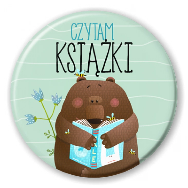 przypinka Czytam książki niedźwiadek