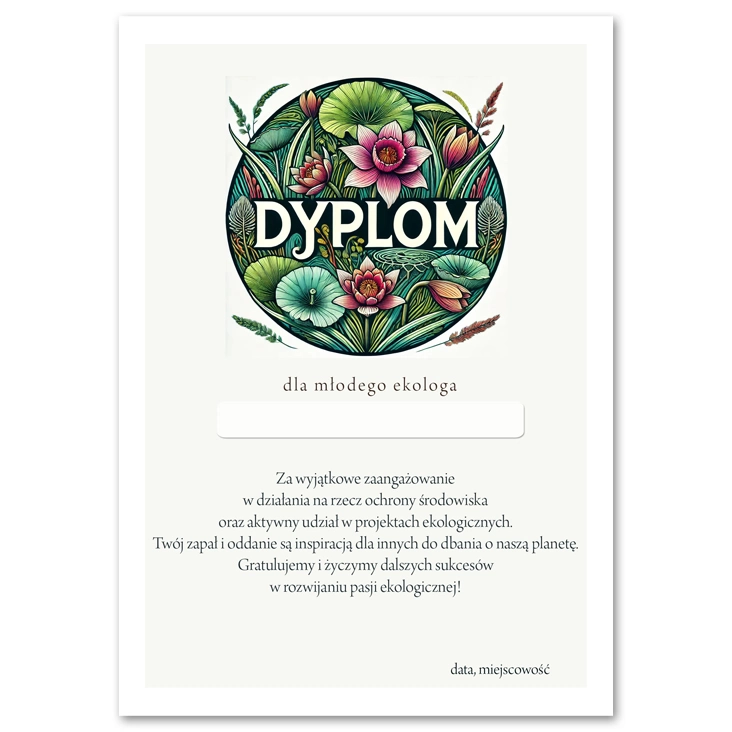 dyplom Młody ekolog kwiaty wodne