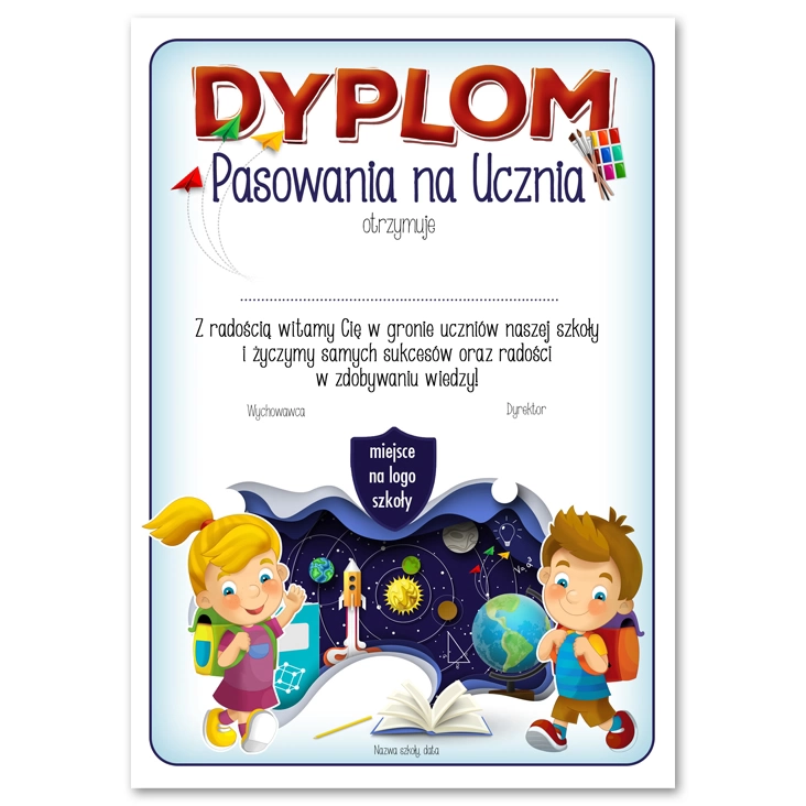 Ślubowanie pierwszych klas Dyplom z logiem szkoły