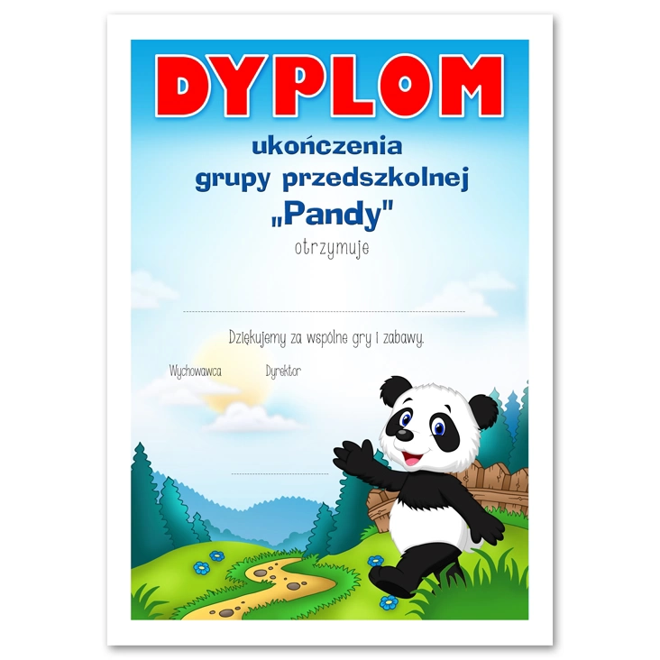 dyplomUkończenia grupy przedszkolnej Pandy
