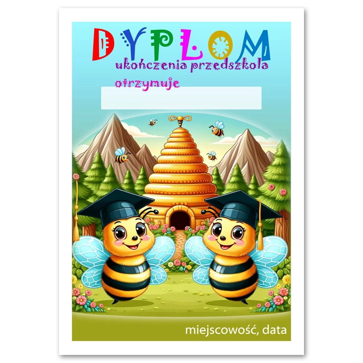 dyplomUkończenia przedszkola z pszczółkami